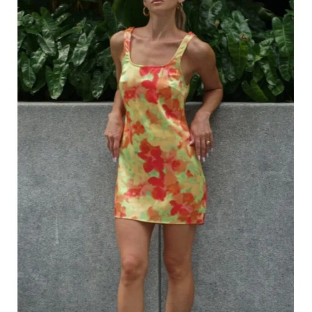 Rumored Monaco Floral Satin Tank Mini Dress XS